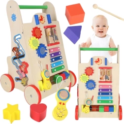 Chariot pousseur en bois 6-en-1 – déambulateur éducatif actif pour tout-petits