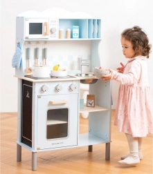 Cuisine moderne en bois pour enfants – bleu clair