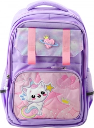 Sac à dos scolaire violet avec chat et sangle de poitrine 20 L