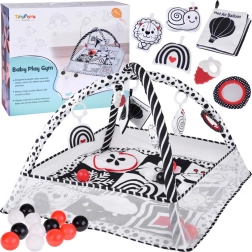 Tapis d’éveil contrasté pour bébé avec parc, balles, petit livre et papier bruissant