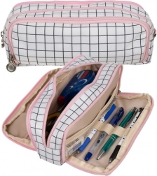 Grande trousse à trois compartiments au design à carreaux