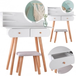 Coiffeuse blanche avec tabouret miroir et tiroirs de style scandinave ZA4820