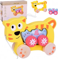 Chaton en bois à tirer 2-en-1 – petite famille sur roulettes