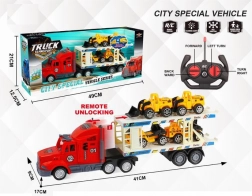 Camion de remorquage RC avec 4 petits véhicules de chantier