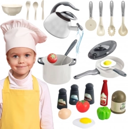Woopie set cuisine pour petits chefs, casseroles, poêle et théière, blanc, 32 pièces