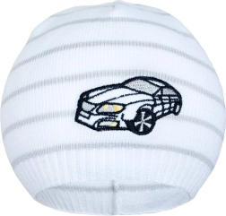 Bonnet tricoté de printemps New Baby avec petite voiture blanc/gris clair
