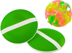 Jeu d’adresse avec raquettes rondes et balle à ventouses vert