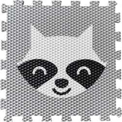 Tapis de puzzle en mousse pour enfants avec raton laveur – gris clair