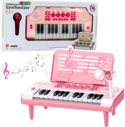 Petit piano électronique pour enfants avec microphone et pupitre, rose