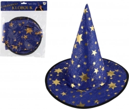 chapeau de sorcier pour enfant bleu‑or, diamètre 38 cm
