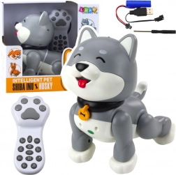 Chien robot interactif Husky télécommandé et commandes vocales – gris