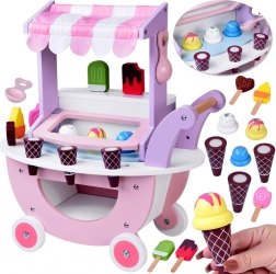 Stand de glaces en bois pastel sur roulettes avec 8 parfums de glace