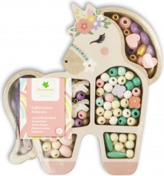 Perles pastel en bois Licorne, 170 pièces
