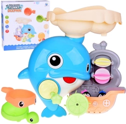 dauphin joyeux – jouet de bain avec petit bateau et manchots