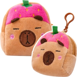 Porte-monnaie en peluche avec pendentif capybara fraise rose 9,5 × 8 cm