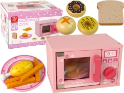 Four à micro-ondes en bois pour enfants – set rose avec aliments