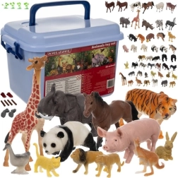 Coffret de figurines d’animaux KRUZZEL dans une mallette – ferme, safari et forêt, 48 pièces