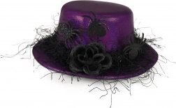 Mini chapeau violet avec fleur noire et petites toiles d’araignée