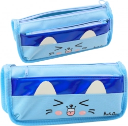 Trousse à deux compartiments motif chat bleu 22 cm