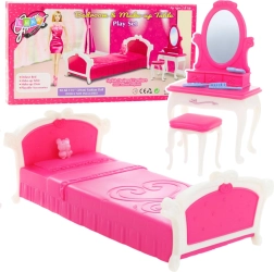 Ensemble de chambre pour poupées – coiffeuse, tabouret et lit, rose (pour poupées de 29 cm)