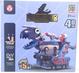 Jeu de construction magnétique dinosaure 5-en-1 – robot et véhicule transformables