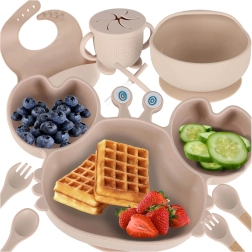 Set repas en silicone pour enfants crabe, 9 pièces, beige