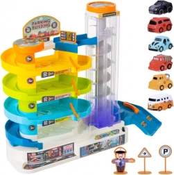 Garage de stationnement interactif avec ascenseur et rampe en spirale pour enfants