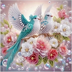Mosaïque de diamants Oiseaux parmi les fleurs