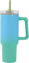 Grand mug isotherme avec paille – vert, 1200 ml