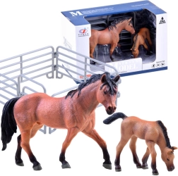 Ensemble de figurines de cheval et de poulain avec enclos – Marron – enclos modulaire