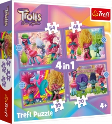 Puzzle Trefl Trolls 3 : Aventures colorées 4-en-1 (35, 48, 54, 70 pièces)