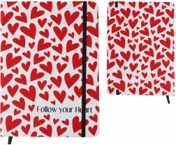 Carnet A5 avec couverture rigide et motifs de cœur