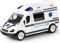 Ambulance métallique de l’hôpital municipal d’Ostrava dans une boîte en plastique