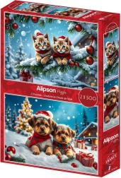 Puzzle chatons et chiots de Noël 2×500 pièces