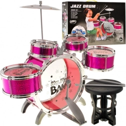 Batterie pour enfants 5 pièces avec tabouret – Rose