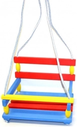 Balançoire en bois colorée avec barre de sécurité
