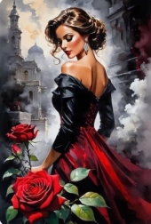 Peinture diamant femme aux roses en ville 30 × 40 cm