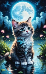 Peinture diamant Chat près de l’étang 30x40 cm