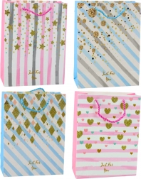 Sac cadeau en papier bleu rose avec paillettes 23 x 18 x 10,5 cm