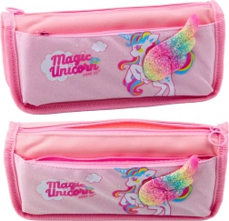 Trousse scolaire Licorne avec aile pailletée 3D rose
