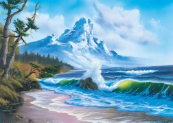 Puzzle Bob Ross : Montagne au bord de la mer 1000 pièces