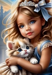 Peinture diamant Fille avec chat 30x40 cm