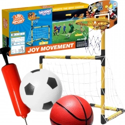 Woopie set 2-en-1 panier de basket et cage de football avec ballons et pompe