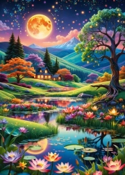 Puzzle Paysage nocturne sous la pleine lune 500 pièces