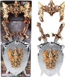Set de chevalier pour enfants Bouclier avec deux épées et masque Aigle doré