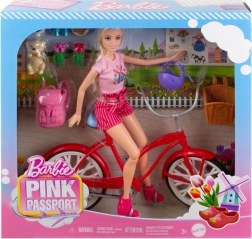 Barbie à vélo avec son chiot – set de voyage Passeport rose