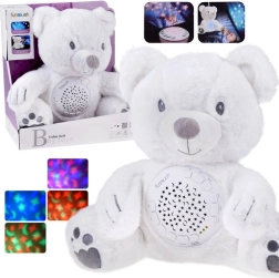 Ourson en peluche blanc avec projecteur – veilleuse et berceuses pour bébé