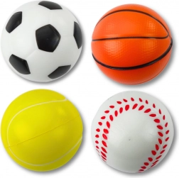 Set de balles sportives en mousse 6 cm – football, basket-ball, tennis, baseball (4 pcs)