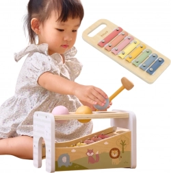 viga banc à marteler en bois et xylophone 2-en-1
