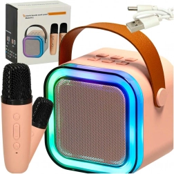 Set de karaoké avec haut-parleur Bluetooth, 2 microphones sans fil et éclairage LED 6 W – rose